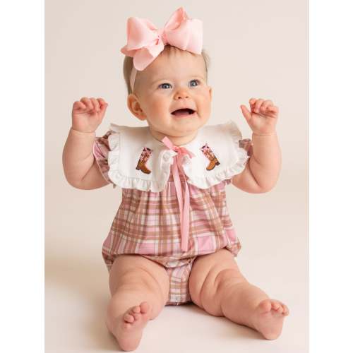 Cowgirl Cutie Boots Embroidered Plaid Romper