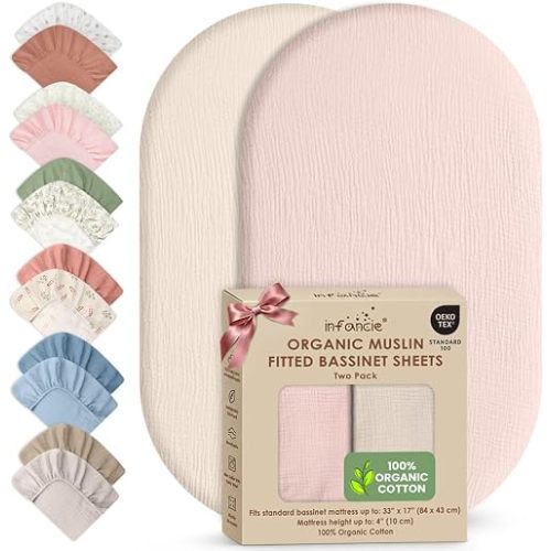 100% Organic Cotton 2 Baby Muslin Bassinet Sheets Unisex 33 x 17in