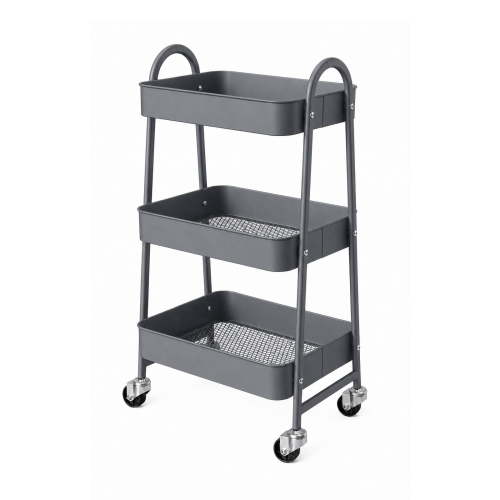 Alvantor 3-Tier Rolling Cart, Metal Rolling Utility Cart with Lockable Wheels, Multi-Functional Heavy Duty Storage Cart Organizer for Bathroom, Kitchen, Living Room, Office