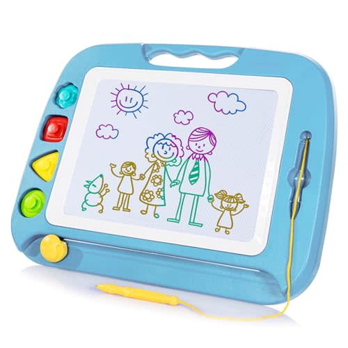 SGILE Large Magnetic Drawing Board for Kids, Toddlers Toys for 1 2 3 4 Year Old, Etch & Sketch Pad with 4 Stamps, Learning and Educational Toys for Boys Girls Gift, 16 ×13 in (42 x 32 CM), Light Blue