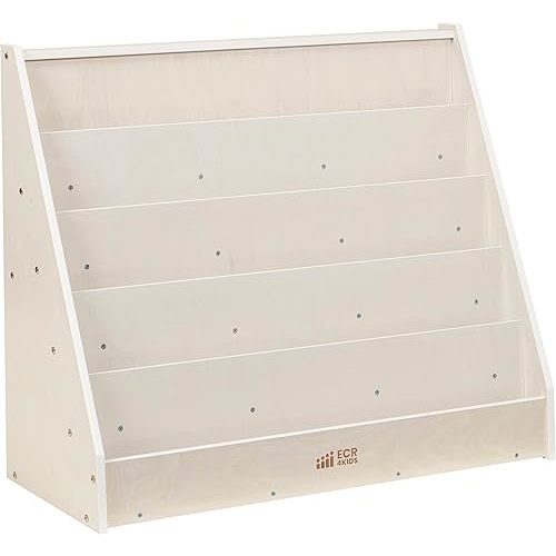 ECR4Kids Single-Sided Book Storage and Display, Wooden, Montessori Furniture, White Wash