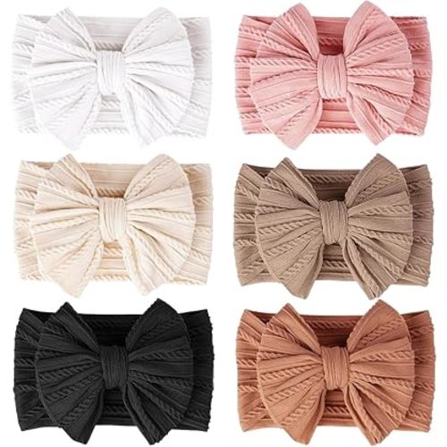 ALinmo 6 Pack Baby Headbands Super Soft Stretchy Nylon Hair Bands Hair Bows Hair Accessories for Baby Girls Newbrons infants Toddlers 04