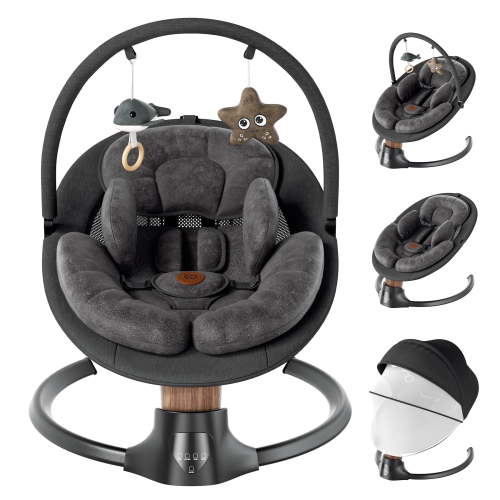 Babyomi Portable Baby Swings for Infants to Toddler, Electric Swing with Music Speaker, 3 Seat Positions , 5 Speeds, and Remote Control - Infant Swing for Indoor and Outdoor, Black
