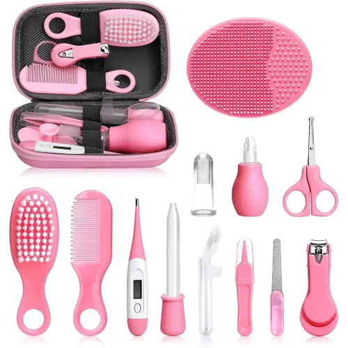 Baby Grooming and Healthcare Kit, Infant Safety Care Set with Hair Brush Comb Nail Clipper Nasal Aspirator,Baby Essentials Kit for Newborn Girls Boys (13 in 1, Pink)