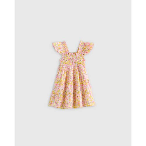 100% Organic Cotton Poplin Smocked Dress - Baby Girl in Romantic Stems