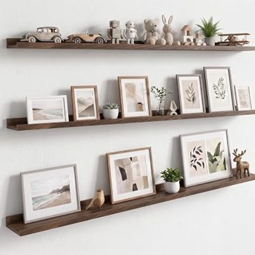 WOPITUES Floating Shelves for Wall, 56" Picture Ledge Shelf, Black Walnut