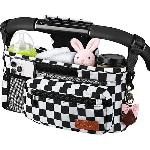 Guiseapue Universal Stroller Organizer with Cup Holder: Baby Essentials, Stroller Caddy with Shoulder Strap, Detachable Phone Bag, Stroller Accessories, Chirstmas New Moms Baby Gifts