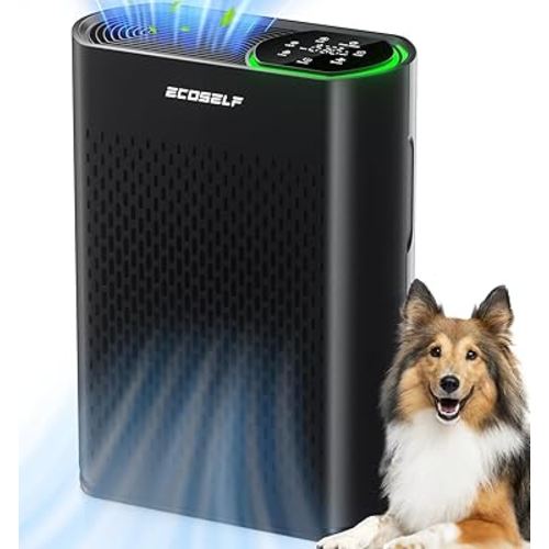 Powerful Air Purifiers for Home Large Room Up to 2400 Ft², ECOSELF HEPA Air Purifier with PM 2.5 Air Quality Display 20dB Sleep Mode, Air Purifiers for Bedroom Office Living Room HAP602 Black