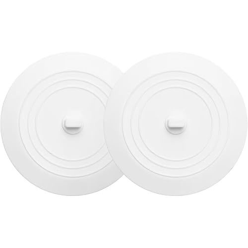 Vaincre White Bathtub Drain Stopper - 2PCS 5" Silicone Kitchen Bathroom Hair Water Shower Stopper, Bathtub Drain Plug, Universal Flat Suction Shower Kitchen Cover, Bathroom Laundry Accessories