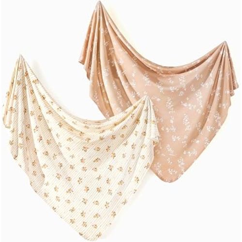 GRSSDER 2-Pack Ultra Soft Stretchy Jersey Knit Baby Swaddle Blankets, 33x44