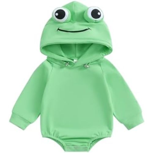 Infant Boy Girl Frog Romper Long Sleeve Hooded Bodysuit Halloween Baby Clothes Newborn Coming Home Outfits