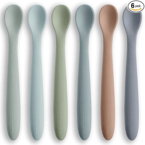 Comfy Cubs Silicone Baby Spoons Set 6-Pack, Ocean 6.46 x 0.95 in – BPA Free, Soft Gum-Safe Toddler Eating Essentials – Lightweight & Flexible Baby Spoons, Dishwasher Safe, Fun Utensils for Babies