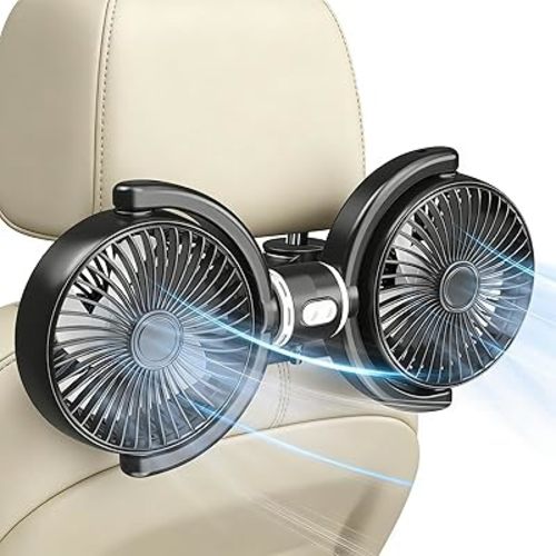 Car Fan for Backseat Kids & Pets, USB Dual Head Car Seat Fans with Strong Wind to Circulate Cool Air , 3 Speed Separate Control, 360° Adjustable Clip Rear Headrest Quiet Fan for SUV, Sedan & Truck