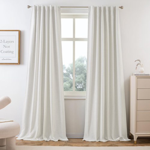 Ebern Designs Goffredo 100% Blackout Natural Curtains for Bedroom Double Layer Drape Farmhouse Thermal Insulated Rod Pocket Back Tab Full Light Blocking 2 Panels for Living Room Nursery & Reviews | Wayfair