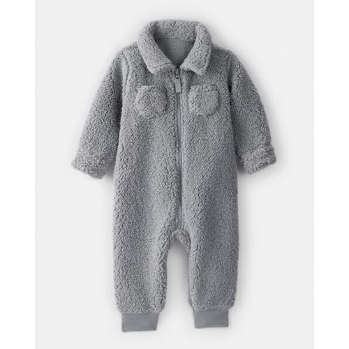 Baby Boy Sherpa Pocket Zip-Up Jumpsuit - Grey | Carter's