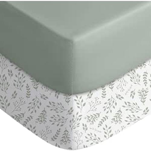 Yoofoss 2-Pack Baby Crib Sheets for Boys Girls 52x28 (Green+Leaf)