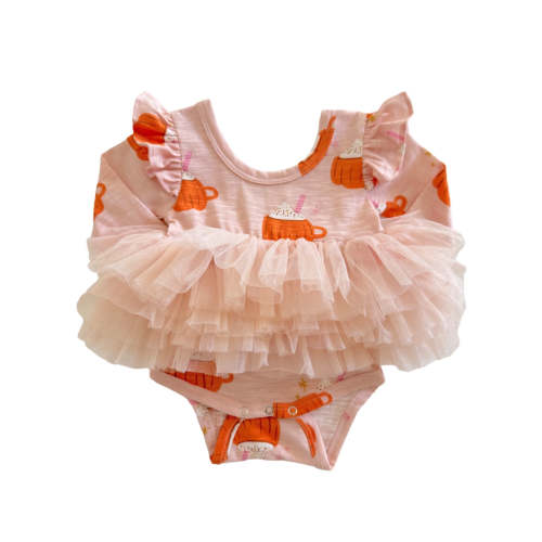 Pumpkin Mug Pink / Organic Long Sleeve Tutu Bodysuit
