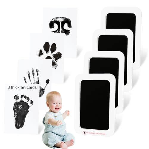 echosari Inkless Baby Hand & Footprint Kit 4 Pack 8 Art Cards, 3.7x2.3in Mess Free Clean Touch Ink Pad for Newborn Keepsake, Baby Handprint and Footprint Memory Gift for New Parents