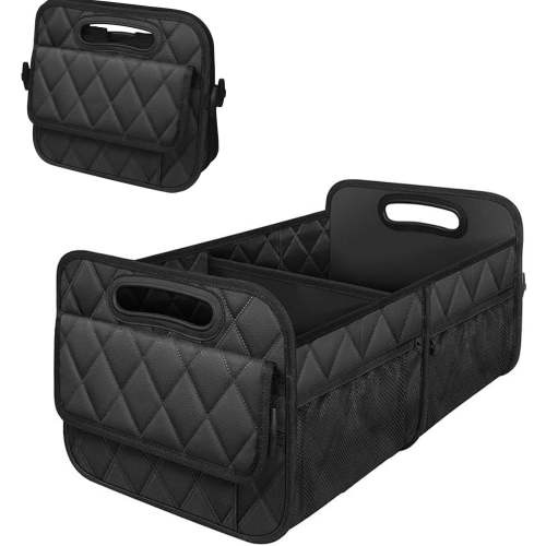 clackibukvyz Car Trunk Organizer for SUV, 50L Collapsible Portable Car Storage Box with 6 Pocket, Black