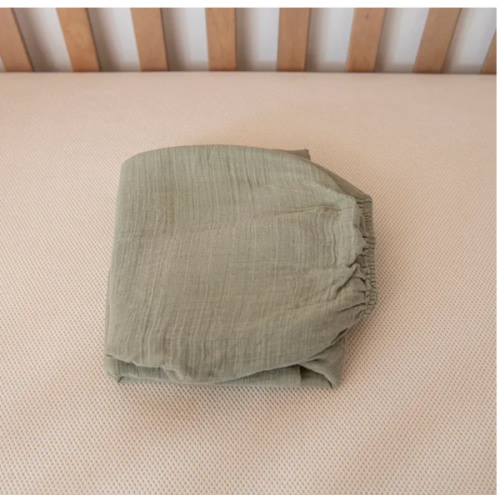 Organic Cotton Crib Fitted Sheet 2-Layer Breathable Muslin Forest Canopy (Green)