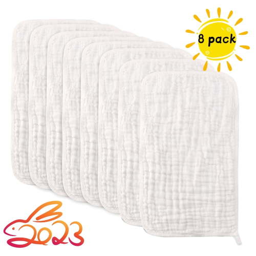 Muslin Burp Cloths Baby Burp Clothes - Burp Rags for Boy Girls Muslin Bibs 6 Layers Large 20''x10'' 100% Cotton Hand Washcloths Soft Absorbent (8 Pack)