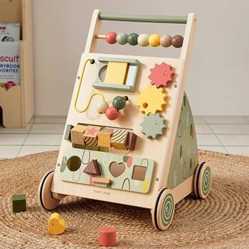 Tiny Land Wooden Baby Walker with Activity Center, Montessori Push Walker