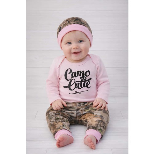 CAMO CUTIE PINK BODYSUIT WITH HEADBAND OPTION