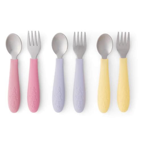 Babies/Toddler Stainless Steel Spoons + Forks with Silicone Handle