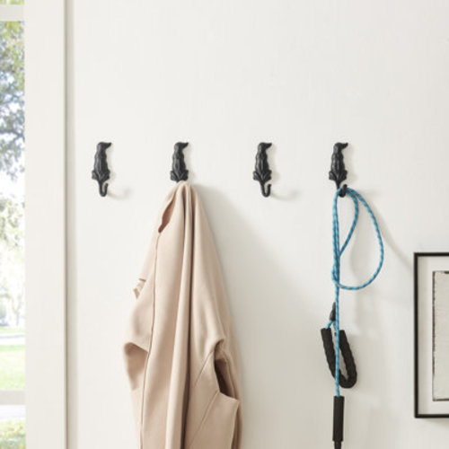 Ophelia & Co. 4 Piece Black Cast Iron Dog Wagging Tail Decorative Wall Sculpture Figure Utility Hook Set | Wayfair