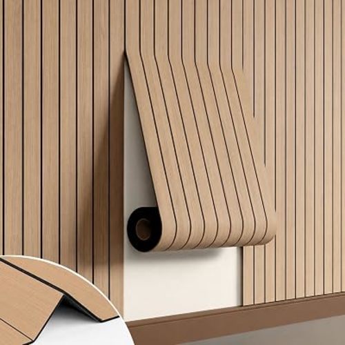 Peel and Stick PVC Slat Wall Panel, 3D Faux Oak, 15.8" x 236"
