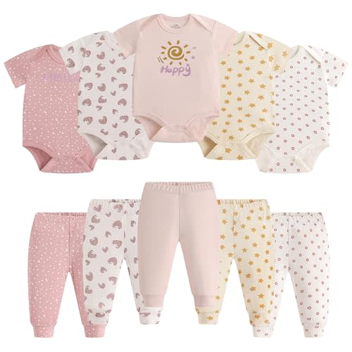 Infant Unisex Baby Bodysuit and Pant Sets Layette 10-pcs Cotton Soft Newborn Boy Girl Clothes Outfits
