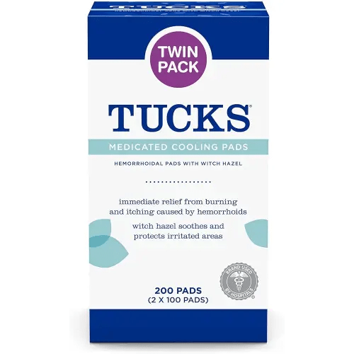TUCKS Medicated Cooling Pads, 200 Count - Witch Hazel Pads for Sensitive Areas, Cleanse and Protect from Irritation