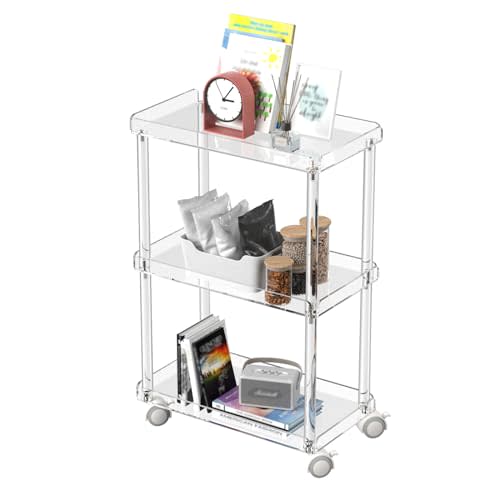 Aquiver Acrylic Slim Storage Cart - 3 Tier Utility Rolling Cart - for Kitchen, Bathroom, Living Room, Laundry, Narrow Places - 15.6'' L x 8.7'' W x 23.6'' H