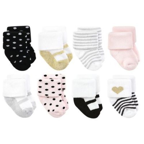Hudson Baby Basics Infant Baby Cozy Terry Socks 8-Pack, Glimmering Blossom, 6-12 Months