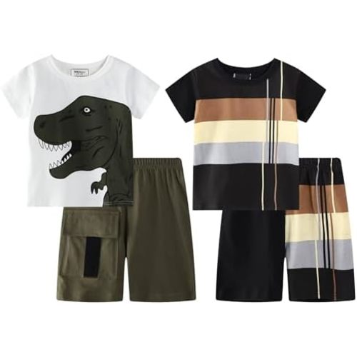 Toddler Boy Summer Clothes Outfits Kids Cotton Short Sleeve Shirt Shorts Set 2-7 Years