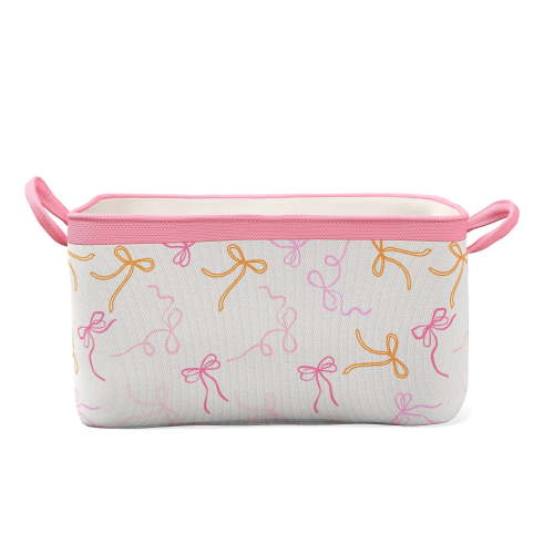 Mainstays Kids Medium Canvas Storage Basket with Handles, Pink Bows
