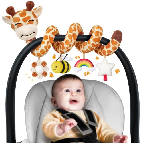 Stuffed Spiral Car Seat Baby Toys 6-12 Months, Infant Giraffe Sensory Toys Hanging Stroller Accessories, Newborn Shower Gifts for Baby Boys Girls Essentials | Cute Colorful Giraffe
