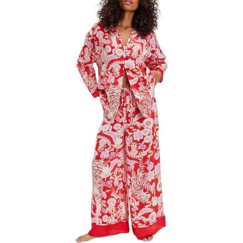 Women Satin Pajamas Set 2 Piece Western Cowgirl Silk Pjs Long Sleeve Floral Wide Leg Pants Button Down Loungewear