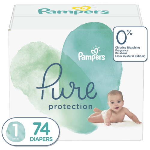 Pampers Pure Protection Diapers, Size 1, 74 ct, Hypoallergenic, 12-Hr Protection