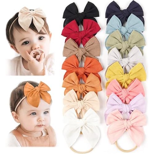 Niceye Baby Girl Bows and Headbands, Stretchy Nylon Hairbands Hair Bows for Newborns, Infants, Toddlers - Handmade Baby Hair Accessories for Girls