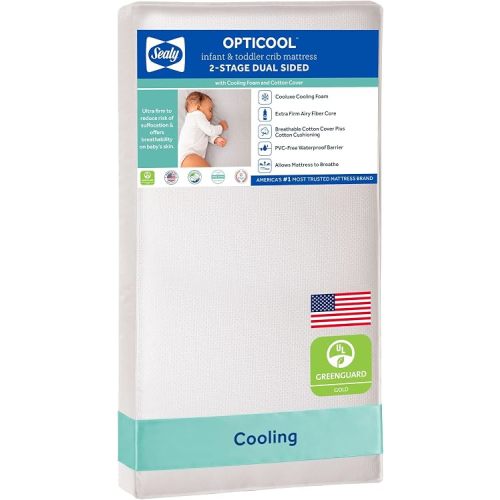 Sealy Baby 2 Stage Infant Crib Mattress Plus Toddler Bed Fit, Breathable, Cooling Foam Cotton Cover, Dual Firmness & Ultra-Lightweight, OptiCool