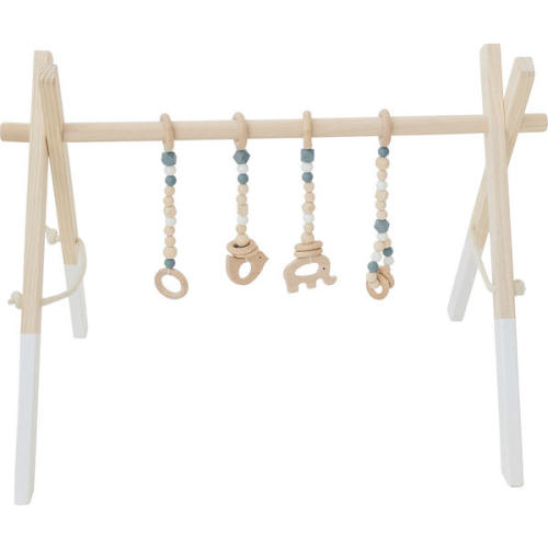 White Wood Gym with Gray Toys - Poppyseed Play Activity Gyms & Playmats | Maisonette
