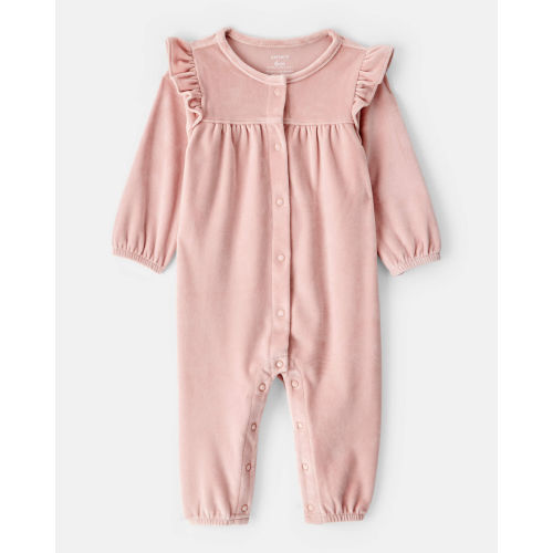 Baby Girl Velour Long-Sleeve Jumpsuit - Pink