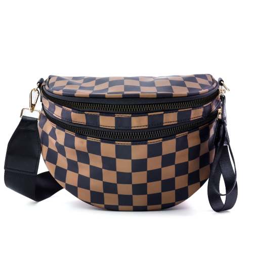 Ounamei Checkered Mosaic Mini Sling – Water-Resistant Crossbody – OUNAMEI