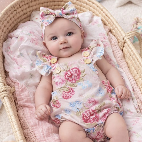 Floral Baby Onesie & Headband Set – Soft 100% Cotton, Newborn to 6 Mon – Hush Little Babe