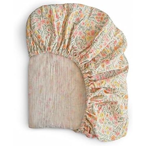 mushie Extra Soft Muslin Fitted Crib Sheet | 192 Thread Count | 28"x 52" (Pastel Blooms)