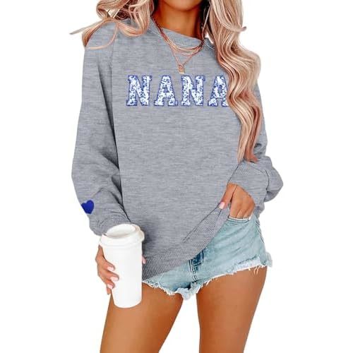 MAXIMGR Grandma Sweatshirt for Women Gigi Crewneck Sweatshirts Nana Sweatshirt Colorful Grandma Floral Graphic Pullover Tops