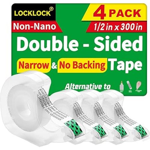 Double Sided Permanent Tape Light Duty with Dispenser, Narrow Width, Translucent, 4 Pack, 1/2 x 300 inches, Double Stick Tape for Crafts, Arts Projects, Gifts Wrapping, Office and School Supplies.