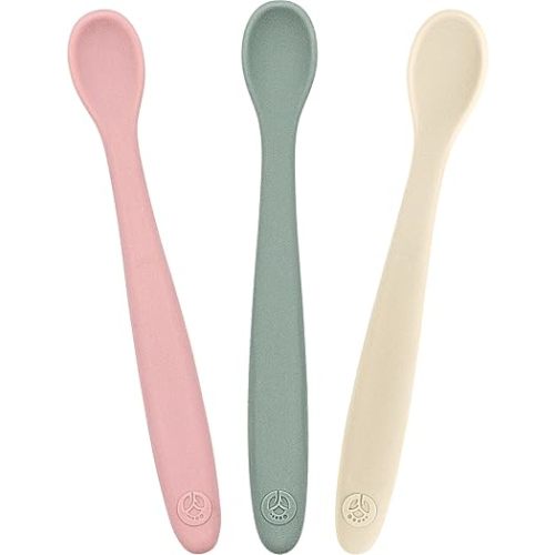 WeeSprout Silicone Baby Spoons - First Stage Infant Feeding Utensils With Soft-Tip, Bendable Kitchenware for Parent & Self-Feeding, Ultra-Durable, Dishwasher Safe, Travel Case, Set of 3
