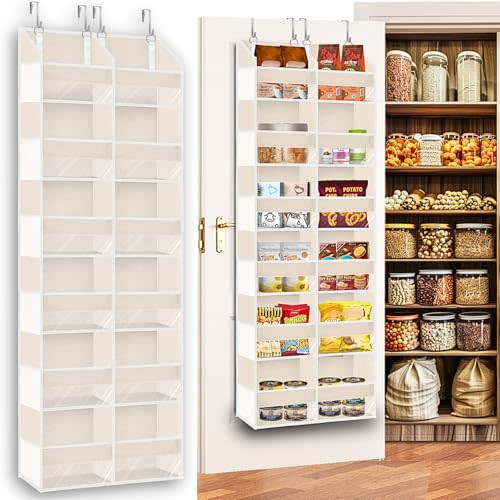 Ofiray-home Over the Door Organizer 6 Tiers, Extra Large Behind Door Storage of 12 Compartments,80 lbs Weight Capacity Hanging Storage Organizer with Clear Window Kids Toys, Shoes, Diapers,Beige